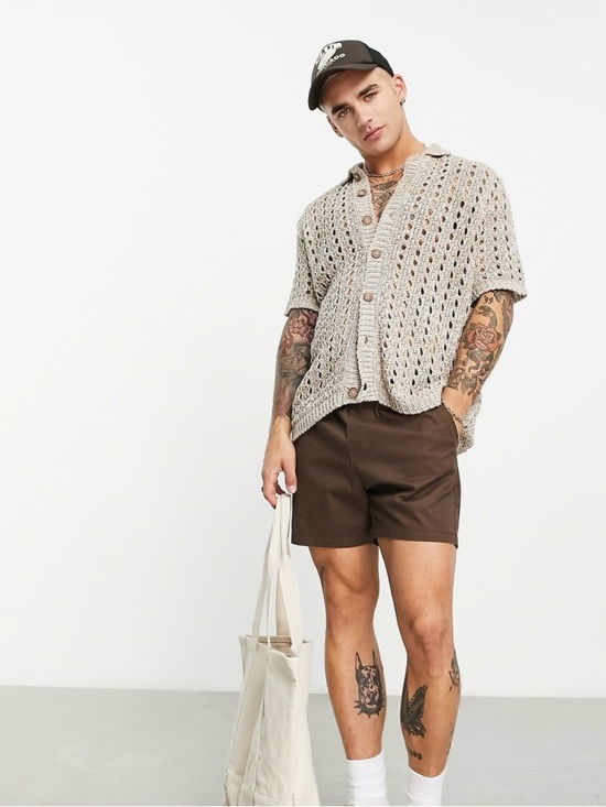 ASOS Other - ASOS Taupe Open-Knit Short Sleeve Cardigan